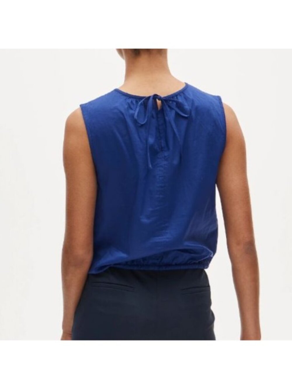 NWT J.Crew Drawstring-Waist Tank Top Sz S Cropped Sateen Indigo Blue Lightweight - Picture 2 of 11